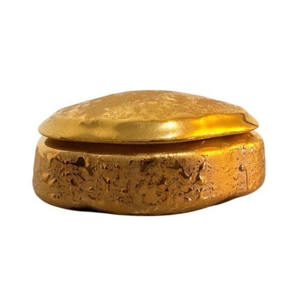 MCM Kingwood Ceramics Trinket Box 22K Weeping Gold Regency Vanity Dish VTG USA - Picture 11 of 15